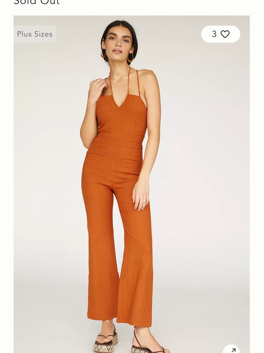 Maeve Anthropologie Rust-Orange Linen-Blend Jumpsuit